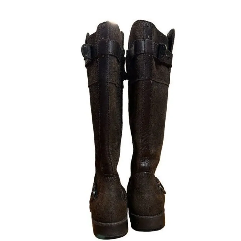 UGG Australia Boots Size 7 Dayle Lodge Brown Oiled Leather Tall Zip Riding